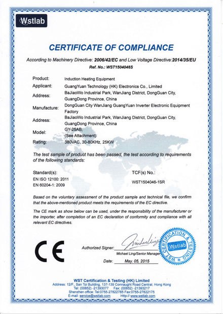 Trung Quốc Guangyuan Technology (HK) Electronics Co., Ltd. Chứng chỉ